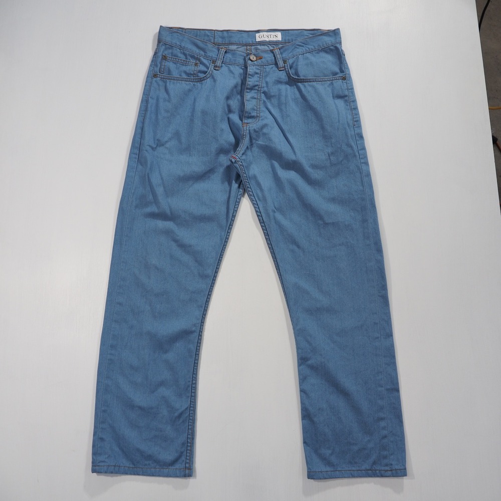 Gustin Jeans Mens 37 Blue Selvedge Straight Fit Lightweight Denim Button Fly - Picture 2 of 16